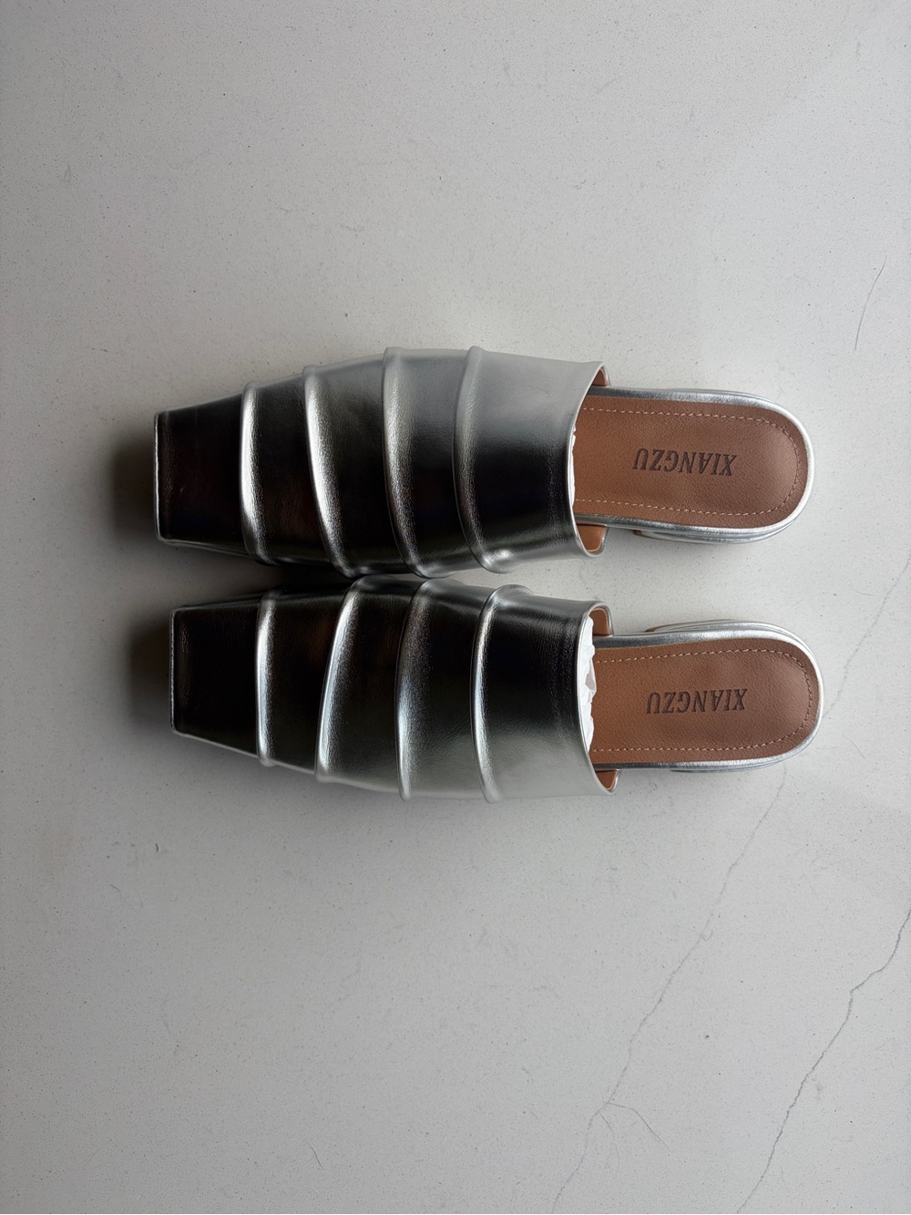 Silver Padded Slide Mules - Women's Metallic Slip-On